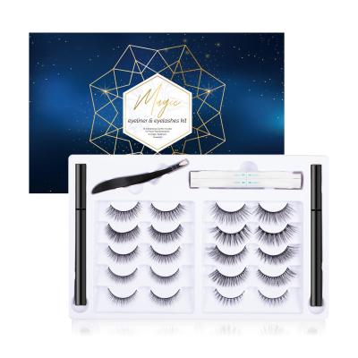 China 10pcs Natural Long Magnet Synthetic Magnetic Lashes 10 Pairs Kits Cruelty Free Eyelashes Full Thin Strip Vendor With Custom Magnetic Las for sale