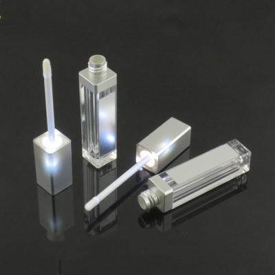 China High Quality Sliver Brush 8ml Sliver Cap Shape LED Lip Gloss Acrylic Square DIY Tube Tube Make Up Container Honey Lip Plastic Bottles With Mirror for sale