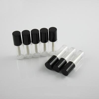 China Empty Lip Stain Brush 3ml Small Sample Lip Oil Tube Plastic Honey Lip Gloss Tube Bottles With Black Lid for sale