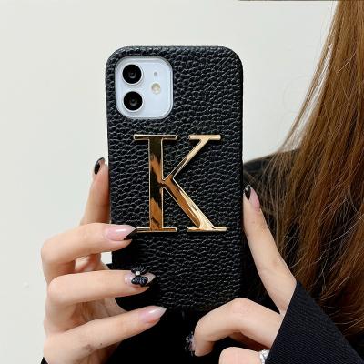 China Custom Leather Phone Case Customization Charm Letter Leather Phone Case Genuine Leather for iphone case for sale