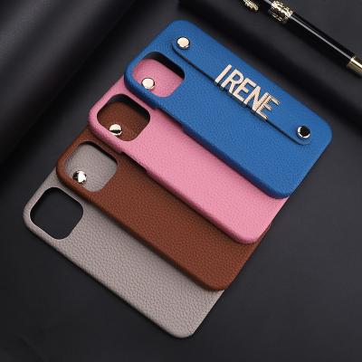 China Leather Phone Case For iphone 12 Pro Metal Designer Custom Phone Case Max Custom Letter Strap For iphone 13 Pro Max Mini for sale