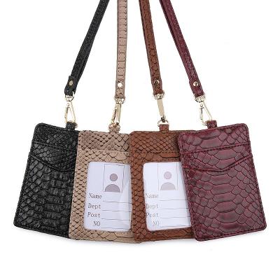 China Fashionable Colorful Leather School Lanyard Id Card Holder New Business Card Python Pattern Business Card Holder PU Work for sale