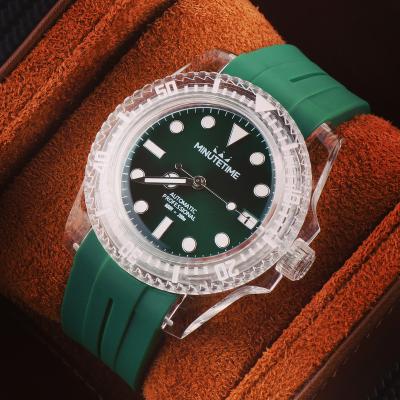 China Automatic Date MINUTETIME Acrylic Transparent Design Mechanical Watch For Men Waterproof Clock Male Business Watches Men's Wrist Watch for sale