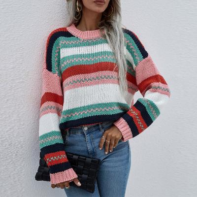 China 2021 Autumn Winter Drop Shoulder Paneled Knitted Breathable Women's Long Sleeve O-Neck Long Sleeve Sweaters Female Loose Tank Top for sale