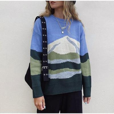 China Breathable Women Knitted Color Block Loose Sweaters Long Sleeve Style Sweater Girls Autumn Winter Fashion All-Match Ladies Preppy Knitwear for sale