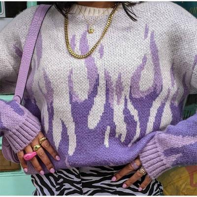 China Breathable Flame Knitting Lady Loose Sweater Jumper Women Streetwear Oversized Pullover Sweaters Autumn Winter Harajuku Casual Printed for sale