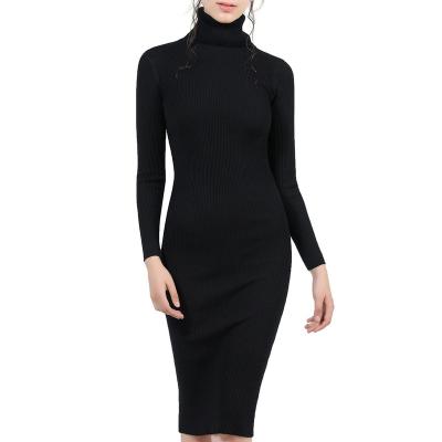 China 2022 Breathable Than Winter New Plus Size Mid Waist Turtle Neck Long Sleeve Sweater Knit Dress Slim Knit Dress for sale