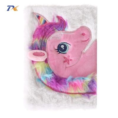 China Custom Luxury Hardcover Book Gift Promotion Sets Unicorn Cloth Plush Notebook for sale