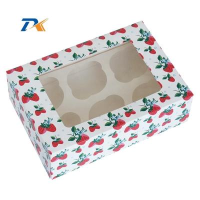 China Recyclable Cupcake Muffin Box With Clear Window Insert Tray Holds 6 Holds Cakes for sale