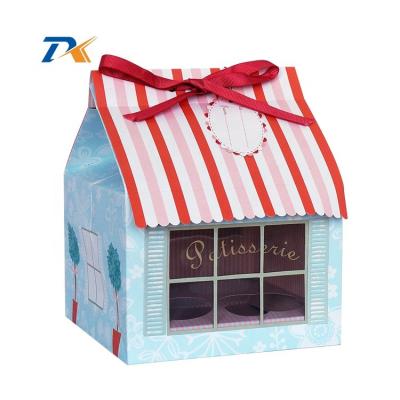 China Lovely Recyclable Wholesale Cupcake House Shaped Custom Cupcake Gift Boxes for sale