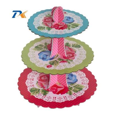 China New Party Decoration Free Custom Design High Quality Promotion 3 Tiers Recyclable Paper Cake Stand for sale