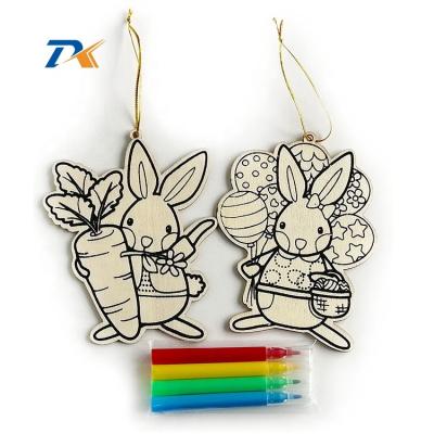 China Easter Shapes Wooden Hanging Decoration Set For Kids Easter 11.5*7.5CM for sale