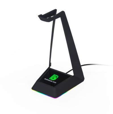 China Latest Customized Modern Earphone Stand Design RGB Backlight Earphone Stand With HUB LED Backlit Headset Stand Earphone Display Stand for sale