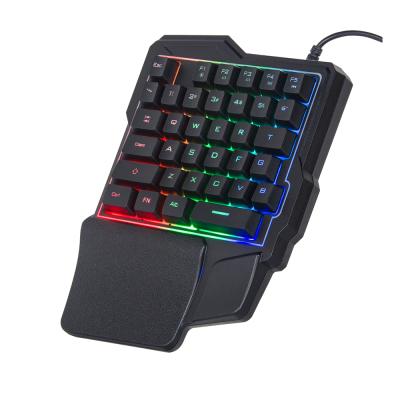 China Laser Keyboard One Handed Gaming KeyboardUSB Wired Rainbow Letters Glow Single Hand Mechanical Keyboard With Wrist Rest Support for sale