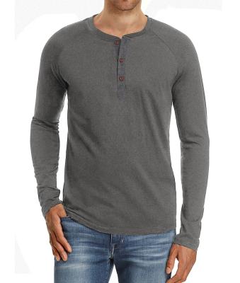 China Wholesale Design Breathable Polyester Soft Sleeve Solid Color Buttons Men Long Round Neck T-Shirts for sale