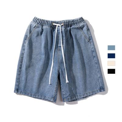 China Custom Anti-Wrinkle Denim Drawstring Boy's Cotton Basketball Shorts Drawstring Simply Casual For Men Summer Shorts for sale