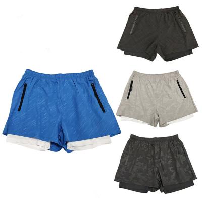 China Wholesale QUICK DRY Polyester Breathable Men Two Layer Gym Sport Fitness Running Shorts for sale