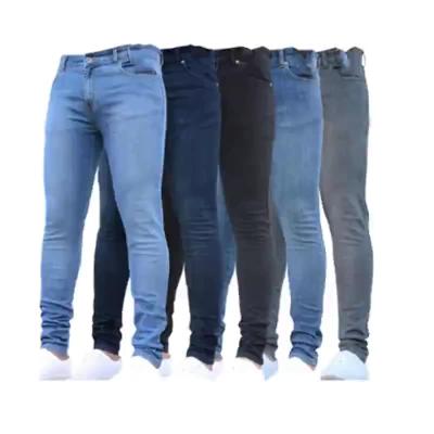 China Custom Made Cotton Sustainable Fashionable Skinny Polyester Full Season Straight Slim Pants Men Jeans for sale