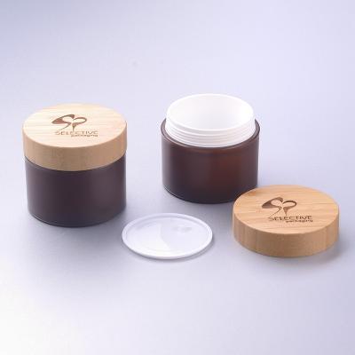 China SY-BPJ-100 Skin Care Cream PP Plastic Jar With Bamboo Cap Bamboo Jar for sale