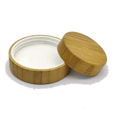 China 58mm Neck Biodegradable Screw Top 58/400 Bamboo Lid For Wooden Cream Jar for sale