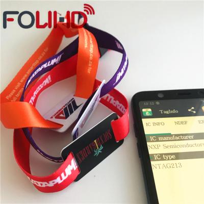 China Woven Payment System Used 13.56mhz 213 QR Code Nfc Chip Wristband Fabric for sale