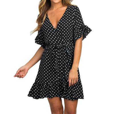 China Wholesale Breathable Summer Boho Style Halter Neck Sexy Polka Dot A-Line Dress For Party for sale