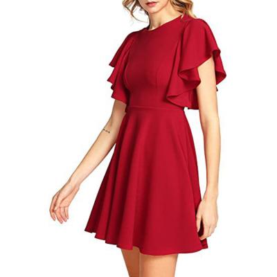 China Factory direct ruffled a-line dresses anti-static solid color sleeves knee length dress dresses for women for sale