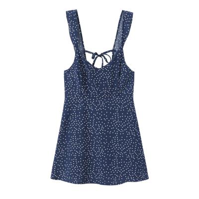 China New Product Summer Anti-Static V Neck A Line Dot Print Suspender Women's Sexy Backless Dress Mini Dress for sale