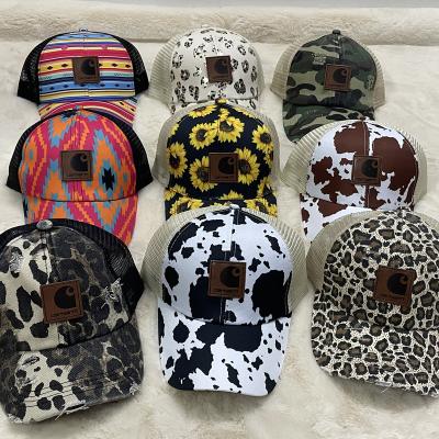 China Fashion JOINT Famous Brand Leather Label Ripped Solid Color Hat Leopard Cow Sunflower Camouflage Print Men Women Sport Baseball Caps for sale