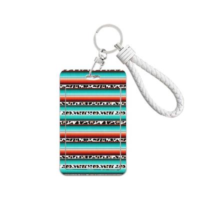 China Custom wholesale plastic leopard print western plaid style hemp rope hemp bank id card key chain Aztec holder for sale