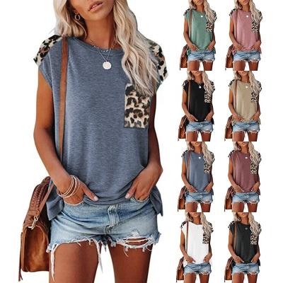 China Breathable Silvia New Arrival Short Sleeve Summer Tops Casual Leopard Print T-Shirts Crew Neck Shirts With Pocket For Women for sale