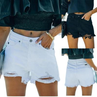 China Silvia Women Breathable Casual High Waisted Denim Shorts Fringed Raw Edge Ripped Jeans Shorts for sale