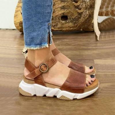 China 2022 Summer Casual PU Fashion Trend Leopard Platform Sandals Leather Trim Outdoor Beach Sandals Women's Shoes for sale