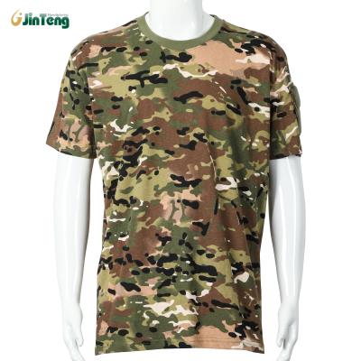 China Anti-Wrinkle 100% Cotton O-Neck Collarless Short Sleeves Custom Military CP Multicam Military T-Shirts for sale