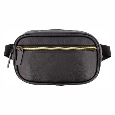 China Custom Made Premium Black Water Proof Travel PU Leather Waist Pack Fanny Pack For Men for sale