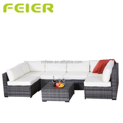 China Modern outdoor patio sofa PE rattan sofa all weather garden furniture 7 pcs in furniture outdoor sofa set for sale