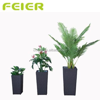 China Outdoor High Quality Rectangular Rattan Planter Garden Time Furniture Plastic Flower Pot for sale