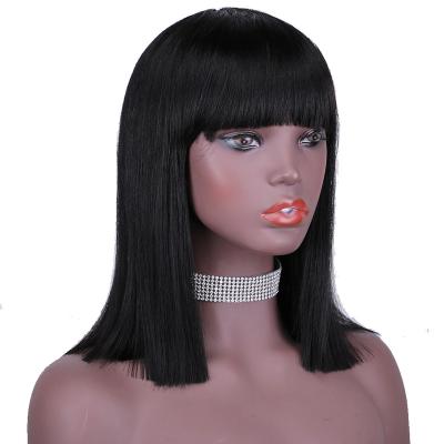 China Wholesale 8-16 Inch Lead Wig Silky Straight Pixie Cut Bone Straight Wave No Lace Wig Virgin Cuticle Aligned Brazilian Hair Wig With Bangs for sale