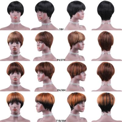 China Wholesale Virgin Wave Highlight Wig Short Pixie Cut Straight Wave No Silky Straight Lace Wigs Cuticle Aligned Brazilian Hair Wig With Bangs for sale