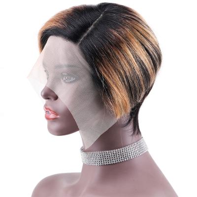 China Wholesale Silky Straight Pixie Cut Straight Human Hair Short Bob Hairline Highlighted Wig Virgin Cuticle Aligned T Piece Lace Frontal Wigs For Women for sale