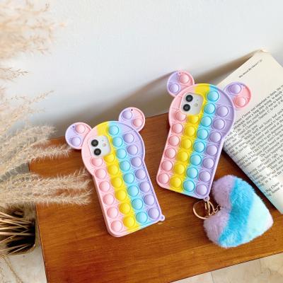 China Anti-fall Rainbow Phone Case Push Toss Toy Case For Iphone All Model Available With Plush Toy for sale