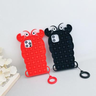 China Anti-falling lobster phone case push bubble fidgety person toys phone cover case for Iphones phone case for sale