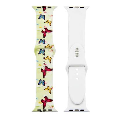 China Classic Charm Watch Strap Silicone Smart Printed Watch Band For Apple iwatch SE/6/5/4/3 Flower Watch Bands for sale