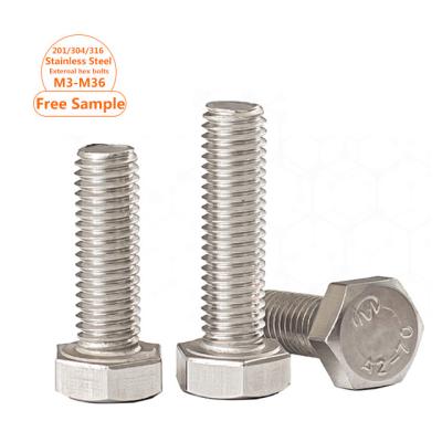 China Stainless Steel OEM Din933 Hex Bolt And Long Nut Sus304 A2-70 Full External Hex Head Hex Bolt for sale