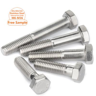 China Factory Standard Metric Stainless Steel Thread 304 Hex Head Screws Bolts Half Tooth External Hexagon Bolt For Construction for sale