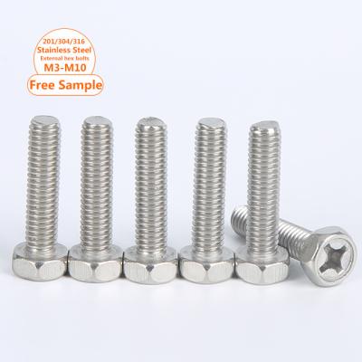 China Factory Stock M3 M4 M5 M6 M8 SS304 SS316 Stainless Steel Hex Bolts External Hexagon Bolts With Cross Recess On Head for sale