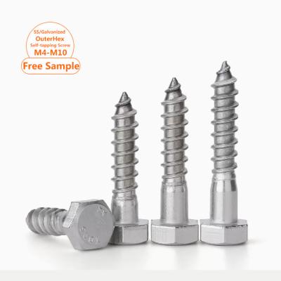 China HEX 7976 Din Sus 304 Lag Bolt 316 Stainless Steel Hex Head Self Tapping Screw Half Thread External Self Tapping Screw M8 M10 for sale