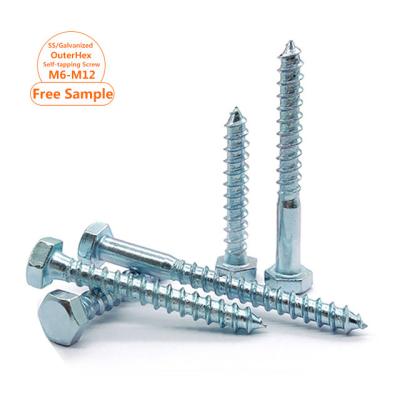 China HEX Factory Outlet M6 M8 M10 M12 Hot Dip Zinc Wood Screws Full Half Thread External Hex Head Self Tapping Screws for sale