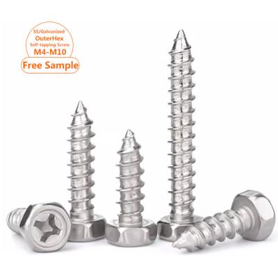 China HEX 304 Stainless Steel Cross Self Tapping Hex Screw External Hex Head Screws Wood Nail Self Tapping Screws M4 M5 M6 M8 M10 for sale