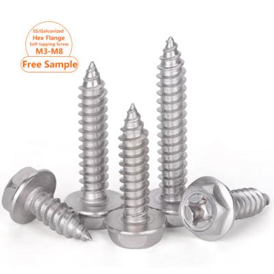 China Good Quality 304 Stainless Steel HEX Self Tapping Cross Hex Flange Screws Hex Head Screws Wood Nail M3 M4 M5 M6 M5x25 for sale